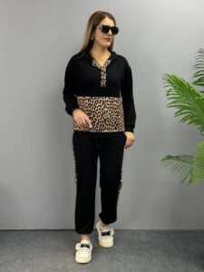 Kadın Uzun Kollu Leopar Detay Sweat Ve Yanı Leopar şerit Detay Pantolon Ikili Takım - Görsel 9