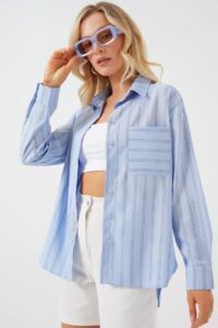 20143 Cepli Oversize Gömlek - Mavi