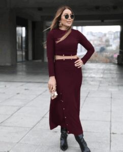 Kadın Uzun Kollu çıtçıtlı Viskon Krop Bluz Ve Yırtmaçlı Etek Istenildiğinde Elbise Olan Ikili Takım - Görsel 3