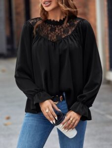 Kadın Uzun Kollu Dantelli Salaş Sandy Bluz - Görsel 2