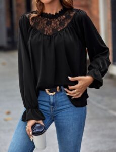 Kadın Uzun Kollu Dantelli Salaş Sandy Bluz - Görsel 3