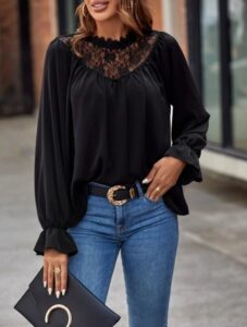 Kadın Uzun Kollu Dantelli Salaş Sandy Bluz - Görsel 4