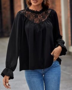 Kadın Uzun Kollu Dantelli Salaş Sandy Bluz - Görsel 5