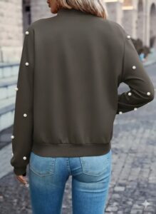 Kadın Uzun Kollu önden Fermuarlı Incili Kısa Modal Ceket - Görsel 3