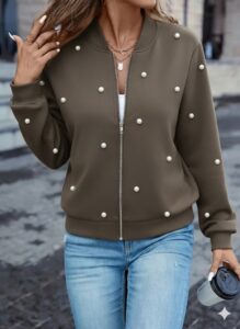 Kadın Uzun Kollu önden Fermuarlı Incili Kısa Modal Ceket - Görsel 4