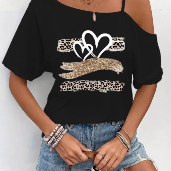 Kadın Tek Omuzu Açık Ip Askılı Baskılı Viskon Bluz