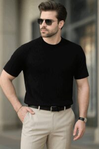 Erkek Kısa Kollu Bisiklet Yaka Triko Bluz