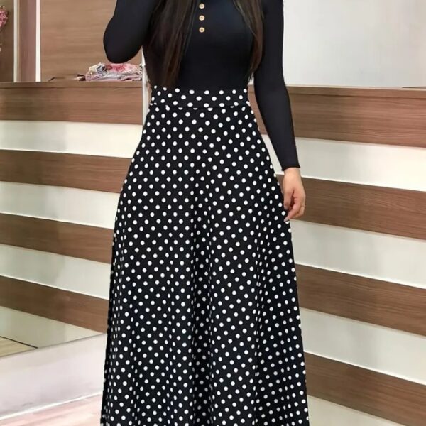 Kadın Uzun Kollu önü Düğmeli Viskon Bluz Eteği örme Maxi Krep Elbise