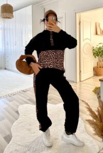 Kadın Uzun Kollu Leopar Detay Sweat Ve Yanı Leopar şerit Detay Pantolon Ikili Takım - Görsel 12
