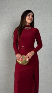 Kadın Balıkçı Yaka Toka Detay Sandy Kumaş Midi Boy Elbise - Görsel 3