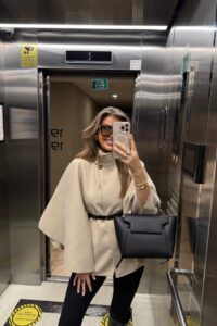 Kadın Yara Kol Balıkçı Yaka Kemer Dahil Kaşe Kaban