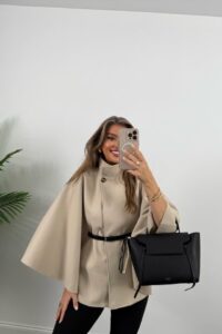 Kadın Yara Kol Balıkçı Yaka Kemer Dahil Kaşe Kaban - Görsel 2