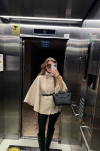 Kadın Yara Kol Balıkçı Yaka Kemer Dahil Kaşe Kaban - Görsel 3