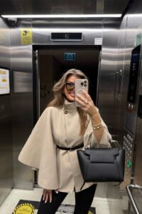 Kadın Yara Kol Balıkçı Yaka Kemer Dahil Kaşe Kaban - Görsel 4