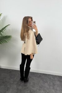 Kadın Yara Kol Balıkçı Yaka Kemer Dahil Kaşe Kaban - Görsel 6