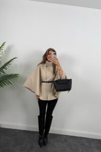 Kadın Yara Kol Balıkçı Yaka Kemer Dahil Kaşe Kaban - Görsel 8