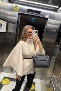 Kadın Yara Kol Balıkçı Yaka Kemer Dahil Kaşe Kaban - Görsel 9