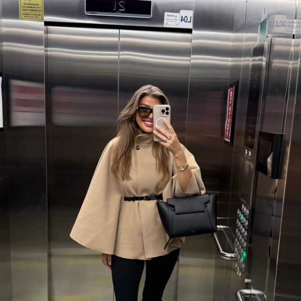 Kadın Yara Kol Balıkçı Yaka Kemer Dahil Kaşe Kaban