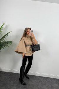 Kadın Yara Kol Balıkçı Yaka Kemer Dahil Kaşe Kaban - Görsel 3