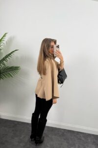 Kadın Yara Kol Balıkçı Yaka Kemer Dahil Kaşe Kaban - Görsel 10