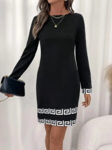 Kadın Uzun Kollu Bisiklet Yaka Mini Ithal Krep Elbise - Görsel 3