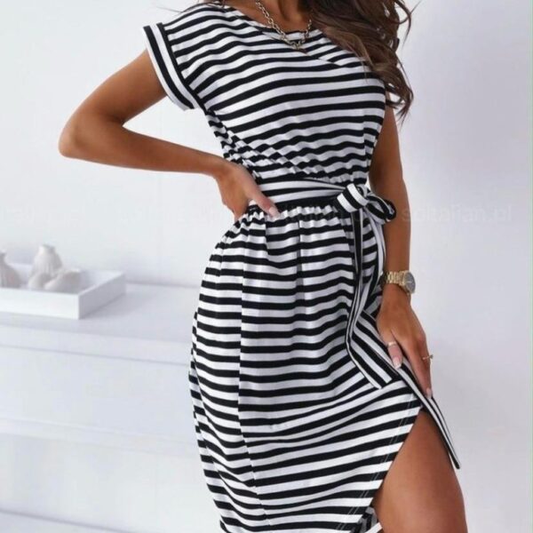 Kadın Kuşaklı Turlu Viskon Kumaş Elbise