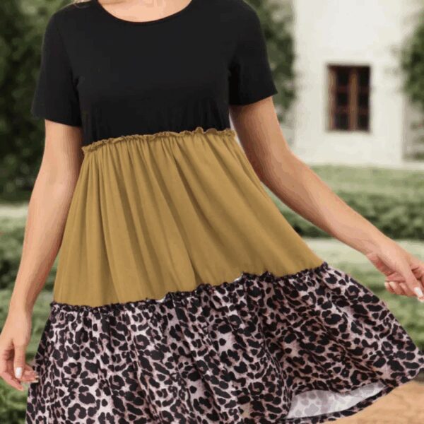 Kadın Leopar Detay üç Parça Viskon Elbise