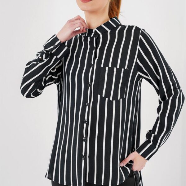 Uzun Kollu Çizgili Gömlek 20283 - Siyah