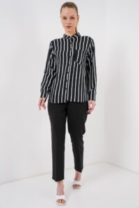 Uzun Kollu Çizgili Gömlek 20283 - Siyah - Görsel 2