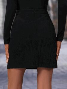 Kadın Yüksek Belli Etek Ucu Asimetrik Yırtmaç Detay Kadife Mini Etek - Görsel 3