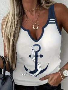 Kadın Kalp Yaka çıpa Baskılı Süprem Bluz - Görsel 2