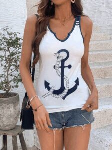 Kadın Kalp Yaka çıpa Baskılı Süprem Bluz - Görsel 7