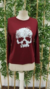 Kadın Uzun Kollu Bisiklet Yaka Kurukafa Desenli Viskon Bluz - Görsel 6