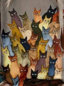 Kadın Kısa Kollu Bisiklet Yaka Kedi Desenli Süprem Bluz - Görsel 2