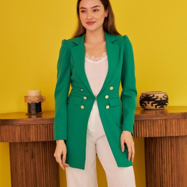 Yeşil Blazer Düğmeli Ceket