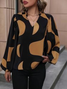 Kadın Uzun Kollu V Yakalı Desenli Modal Bluz - Görsel 5