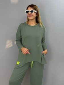 Kadın Iki Iplik Viskon Pamuk Kumaş Arma Detaylı Ikili Takım - Görsel 2