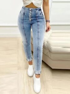 Kadın Yüksek Bel önden Düğmeli Jean Pantolon - Görsel 2