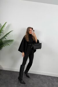 Kadın Yara Kol Balıkçı Yaka Kemer Dahil Kaşe Kaban - Görsel 11