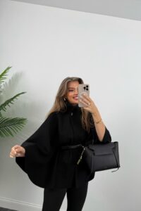 Kadın Yara Kol Balıkçı Yaka Kemer Dahil Kaşe Kaban - Görsel 12