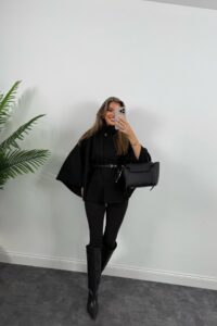 Kadın Yara Kol Balıkçı Yaka Kemer Dahil Kaşe Kaban - Görsel 3