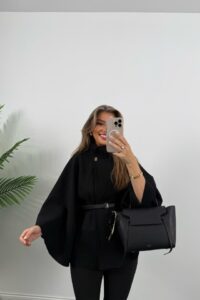 Kadın Yara Kol Balıkçı Yaka Kemer Dahil Kaşe Kaban - Görsel 4