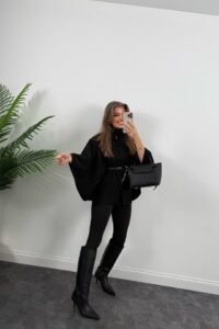 Kadın Yara Kol Balıkçı Yaka Kemer Dahil Kaşe Kaban - Görsel 5