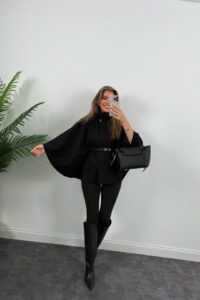 Kadın Yara Kol Balıkçı Yaka Kemer Dahil Kaşe Kaban - Görsel 6