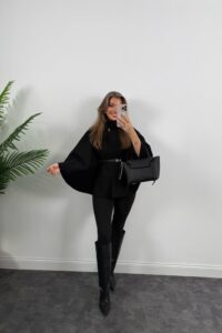 Kadın Yara Kol Balıkçı Yaka Kemer Dahil Kaşe Kaban - Görsel 10