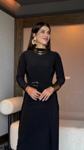 Kadın Balıkçı Yaka Toka Detay Sandy Kumaş Midi Boy Elbise - Görsel 4