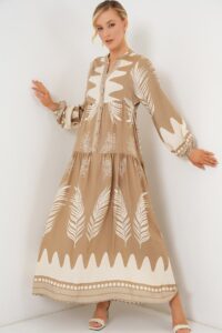 2423 Otantik Desenli Tesettür Elbise - Görsel 2