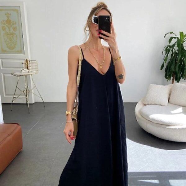 Kadın Ip Askılı V Yakalı Uzun Aerobin Elbise