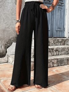 Kadın Beli Lastikli Bol Paça Bürümcük Pantolon - Görsel 2