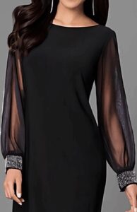 Kadın Uzun Kollu Yakası Yanlardan Hafif Açık Kollar Tül Ve Taş Detay Kısa Krep Elbise - Görsel 2